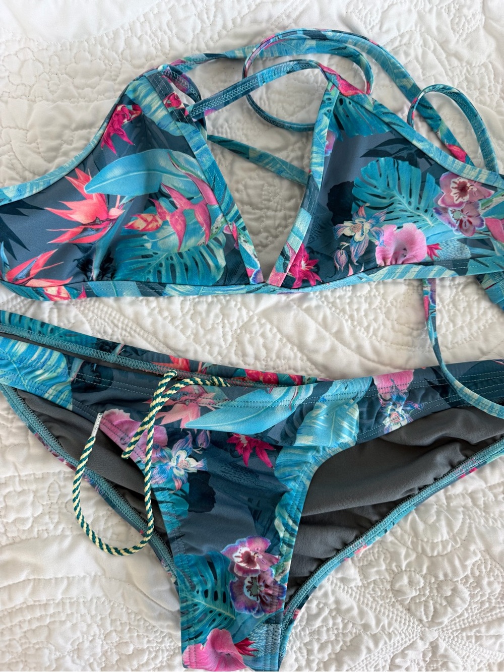 Jolyn Triangle Top - Floral Tropical Blue Women's Bikini Top